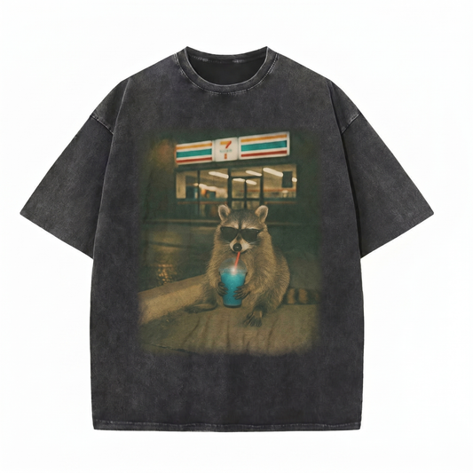 ChaoticClub Meme Raccoon Drinking Soda Washed T-Shirt