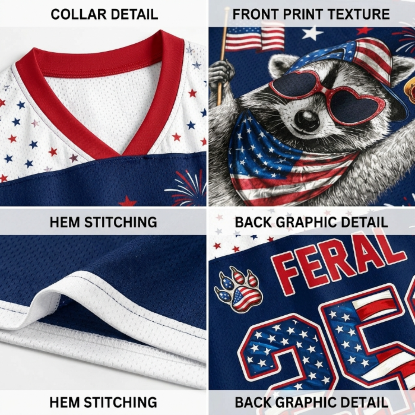 ChaoticClub USA Feral & Free Patriotic Raccoon Mesh Jersey