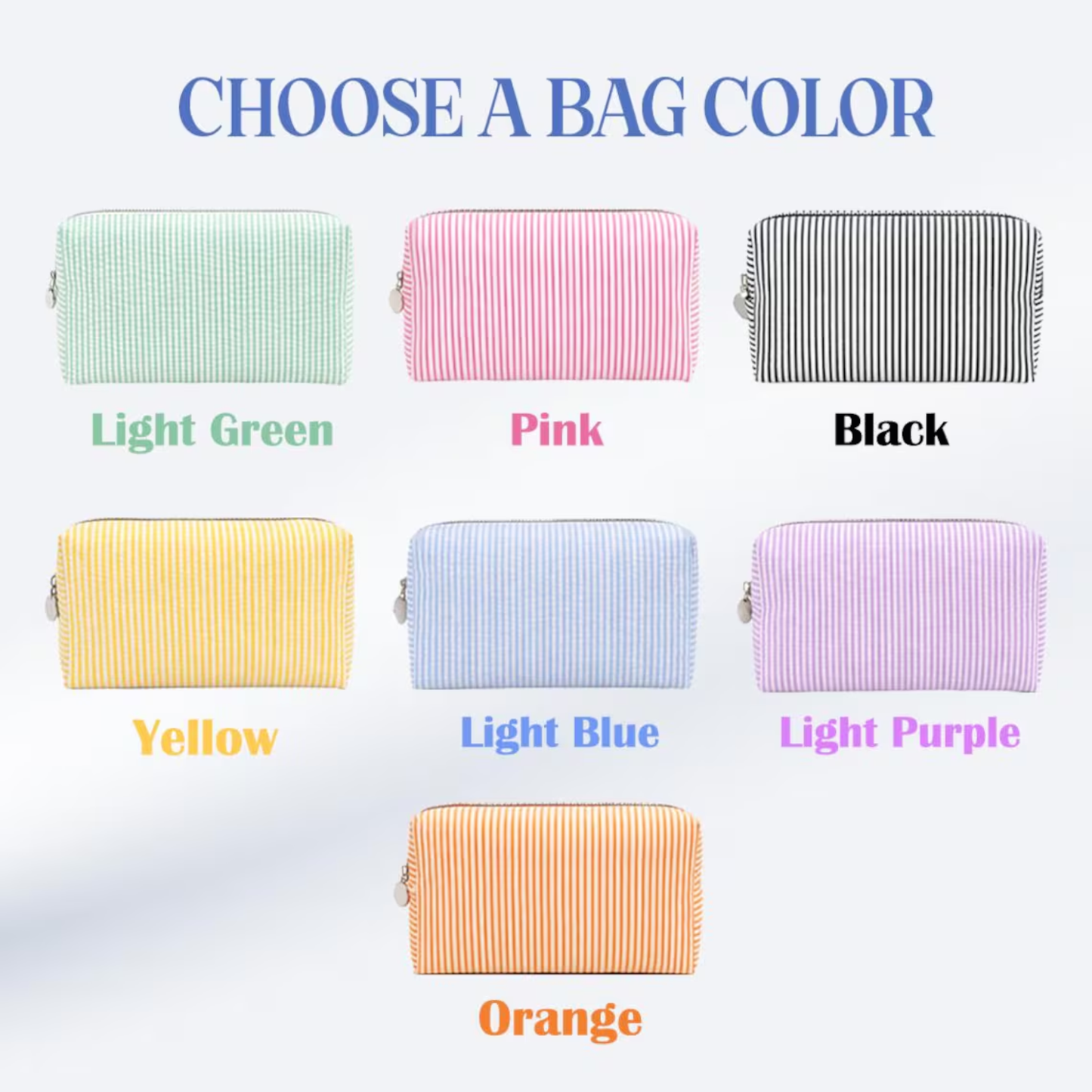 Personalized Embroidered Striped Seersucker Makeup Bag