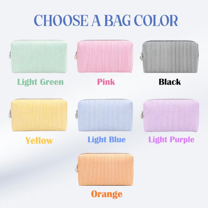 Personalized Embroidered Striped Seersucker Makeup Bag