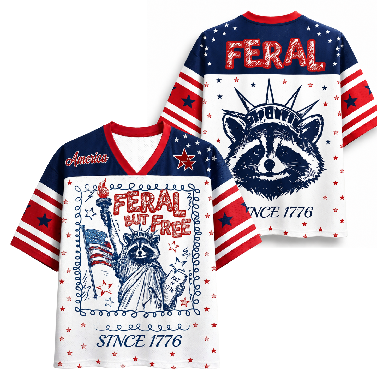 ChaoticClub Feral & Free 4th of July Patriotic Raccoon Mesh Jersey