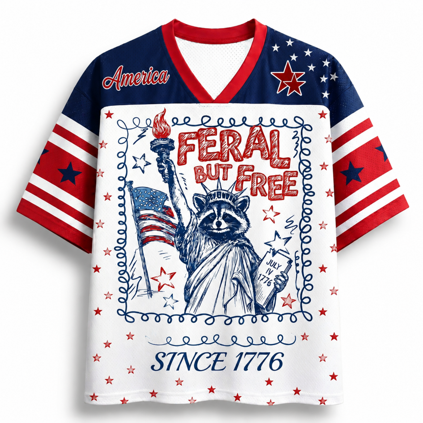 ChaoticClub Feral & Free 4th of July Patriotic Raccoon Mesh Jersey