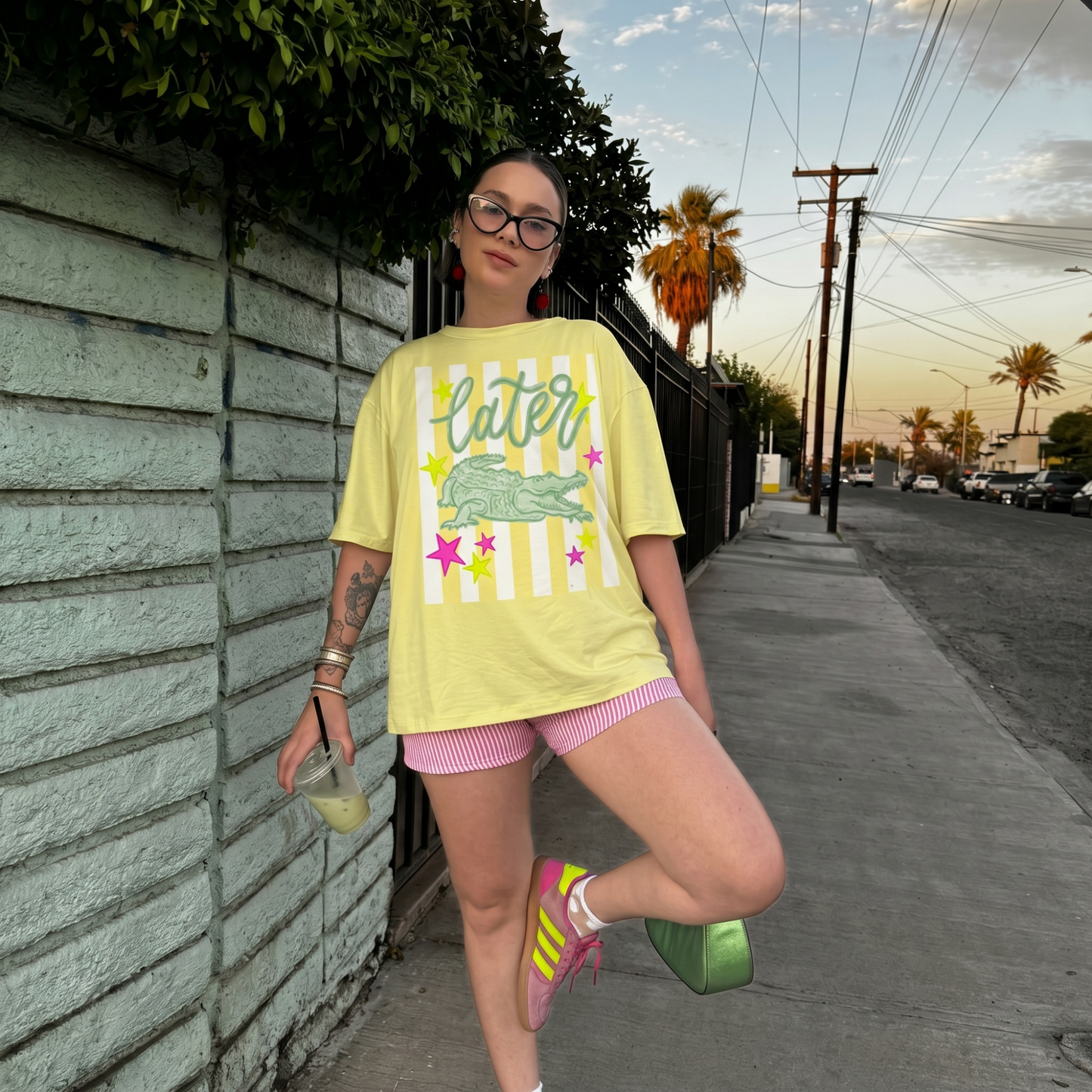 ChaoticClub Summer Stripes Later Gator Neon T-Shirt