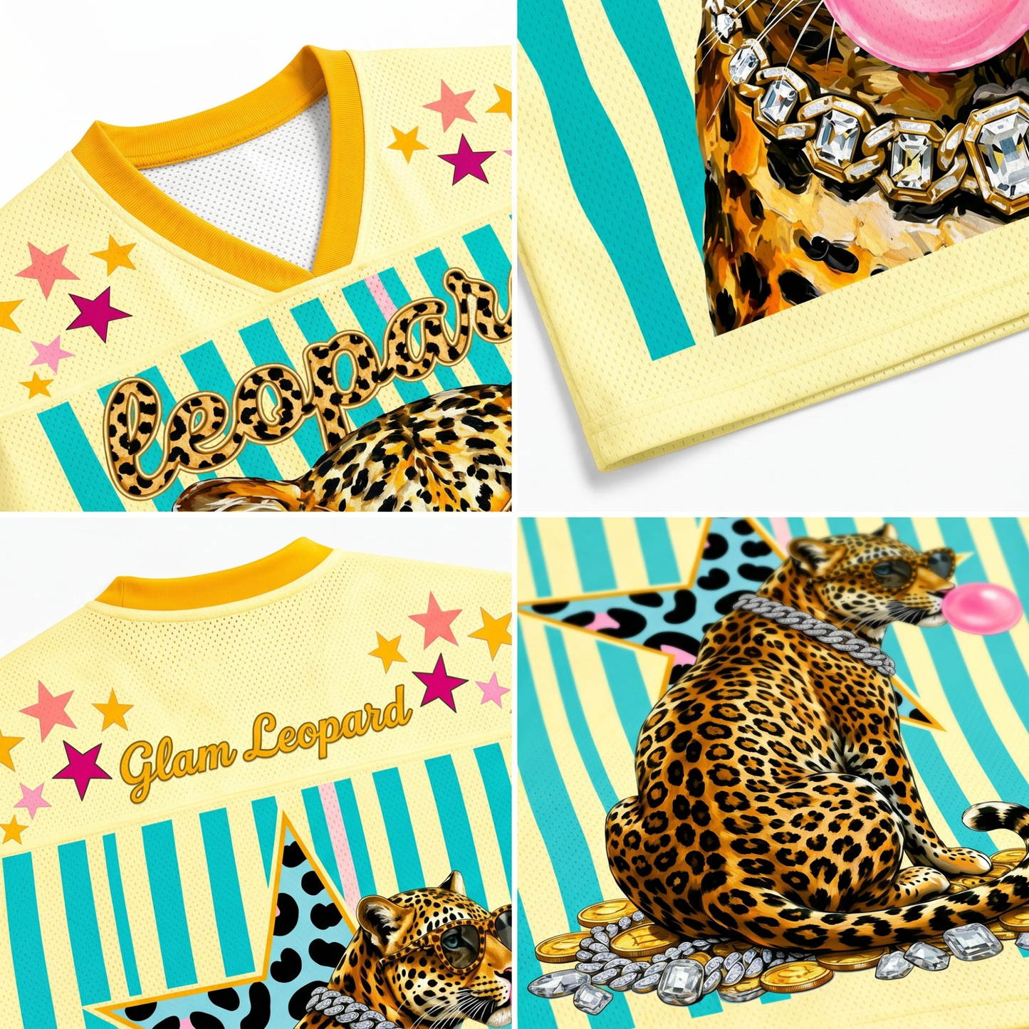 ChaoticClub Leopard Stars Bubblegum Striped Summer Mesh Jersey