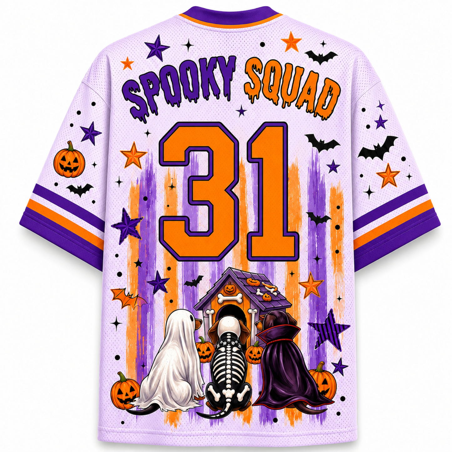 ChaoticClub Striped Halloween Dachshund Ghost Skeleton Mesh Jersey