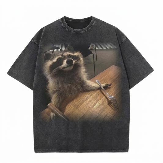 ChaoticClub Meme Raccoon Wait for Eat  Washed T-Shirt