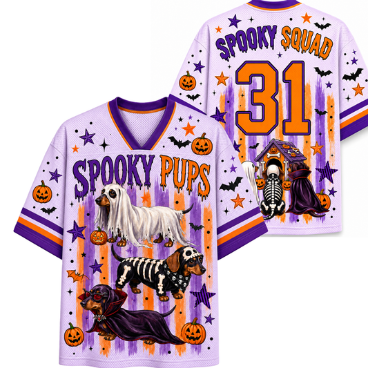 Chaotic Club Striped Halloween Dachshund Ghost Skeleton Mesh Jersey