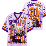ChaoticClub Striped Halloween Dachshund Ghost Skeleton Mesh Jersey