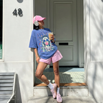 ChaoticClub Preppy Brushstroke Statue Of Liberty Blowing Bubble Neon T-Shirt