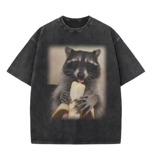 ChaoticClub Meme Raccoon Eat Banana Washed T-Shirt