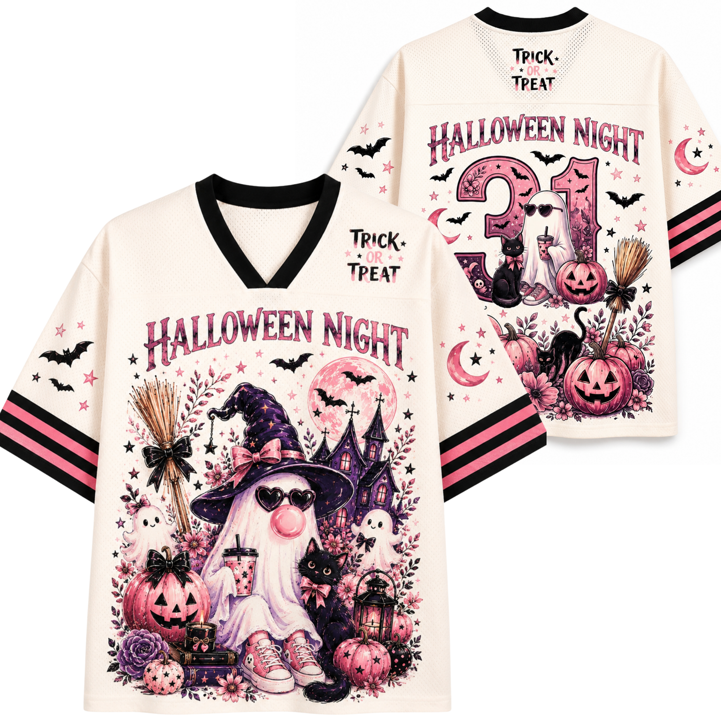 Chaotic Club Ghost Blowing Bubble Gum Brushstroke Halloween Mesh Jersey