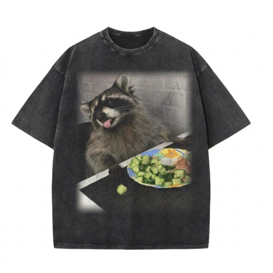 ChaoticClub Meme Cucumber Raccoon Washed T-Shirt