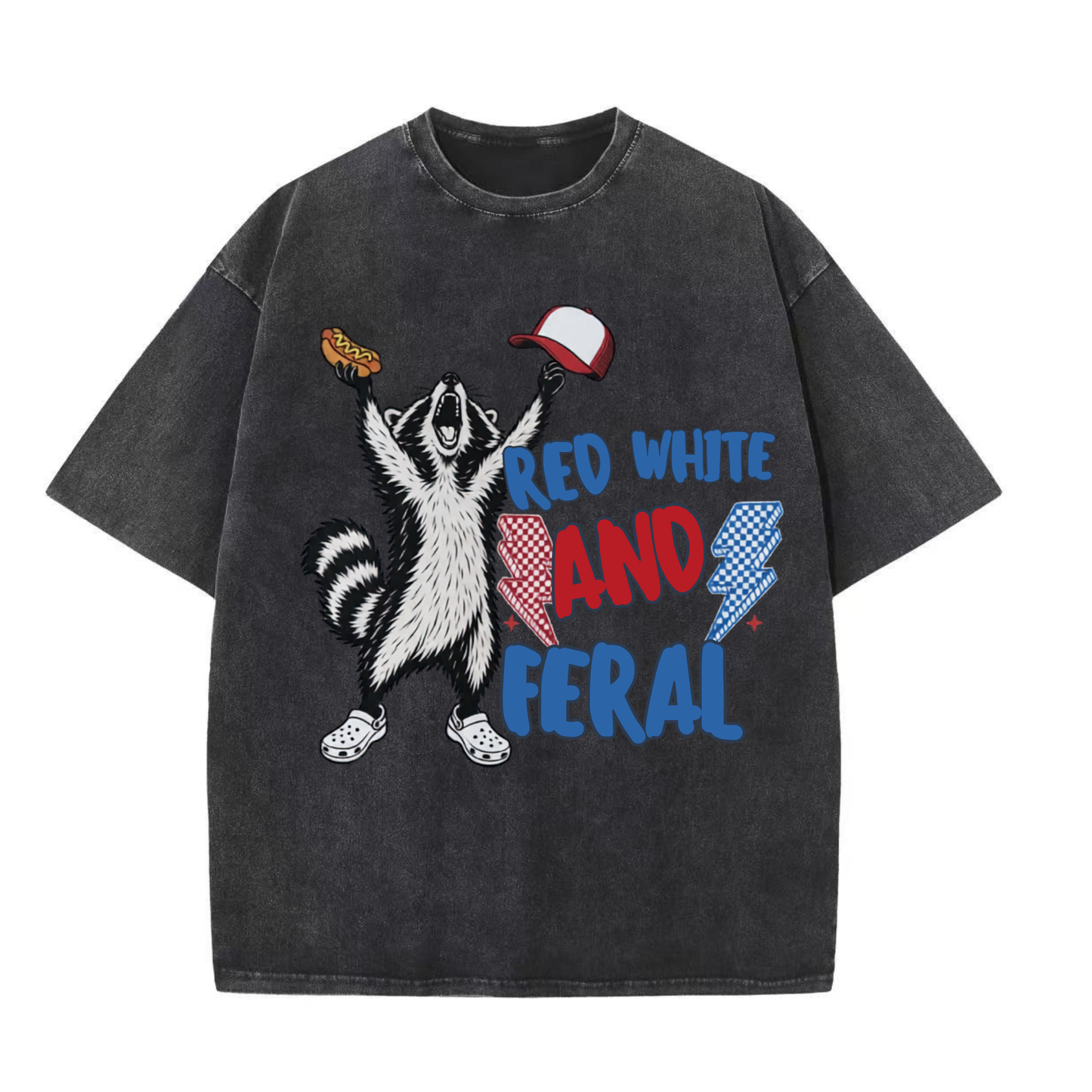 Chaoticclub Feral And Free Raccoon Washed T-Shirt