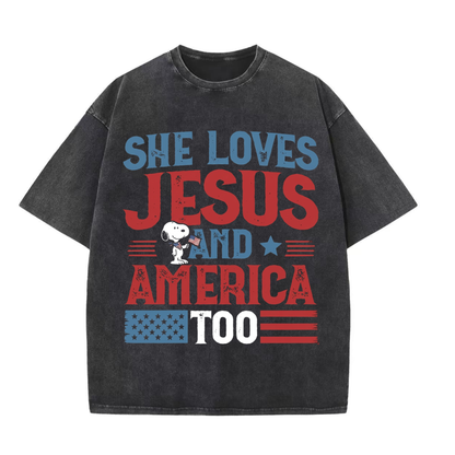 ChaoticClub She Loves Jesus and America Too Washed T-Shirt