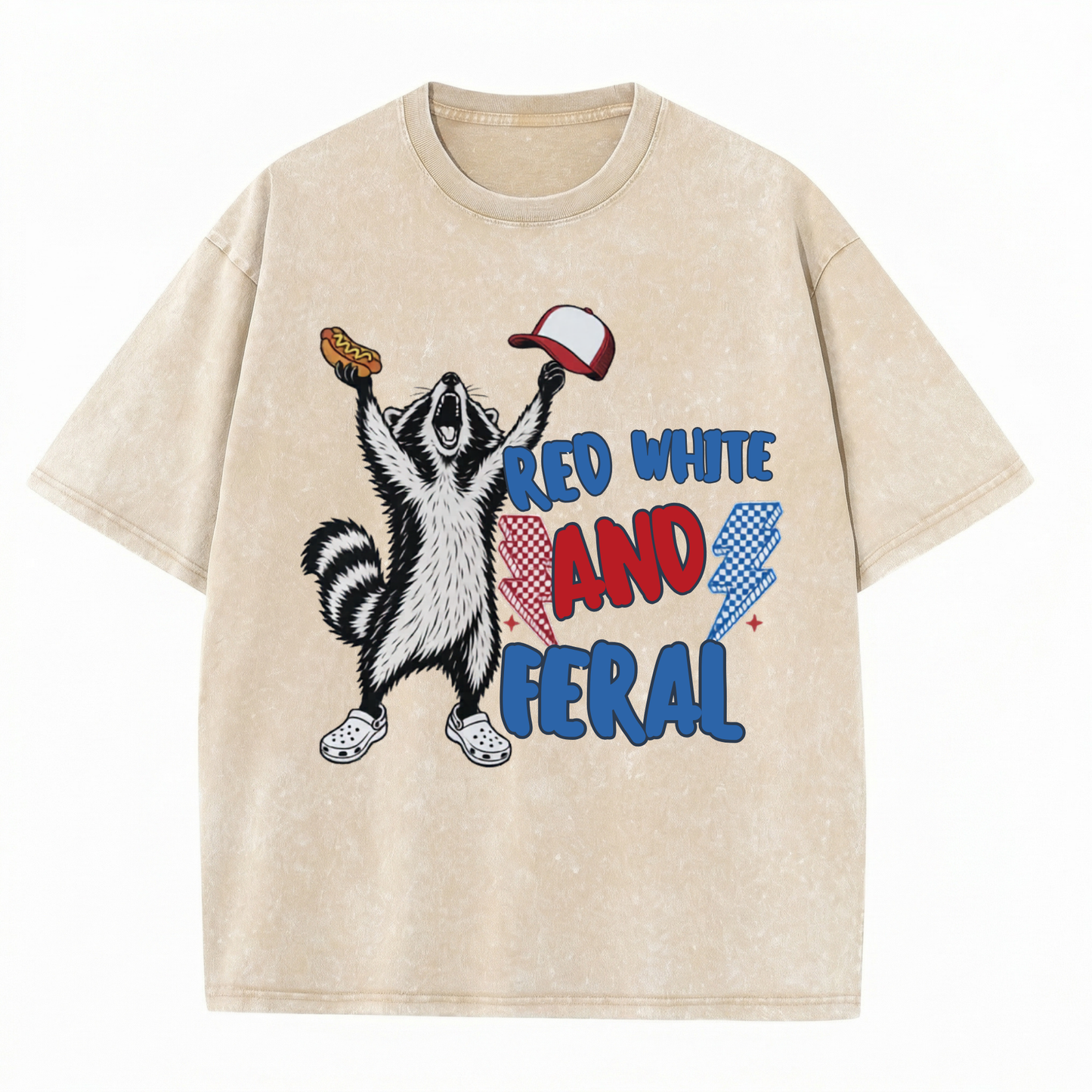 Chaoticclub Feral And Free Raccoon Washed T-Shirt