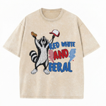 Chaoticclub Feral And Free Raccoon Washed T-Shirt