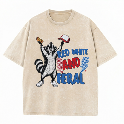 Chaoticclub Feral And Free Raccoon Washed T-Shirt