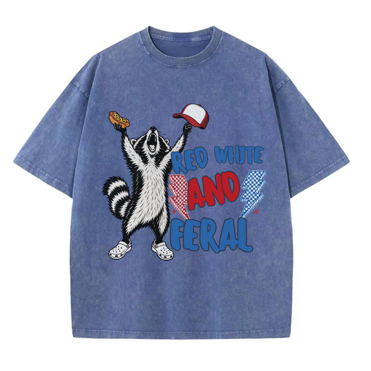 Chaoticclub Feral And Free Raccoon Washed T-Shirt