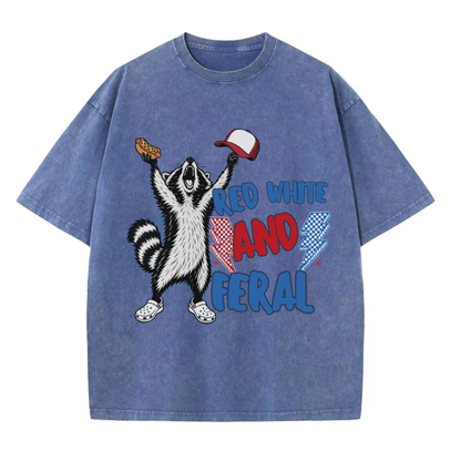 Chaoticclub Feral And Free Raccoon Washed T-Shirt