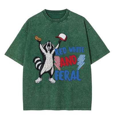 Chaoticclub Feral And Free Raccoon Washed T-Shirt