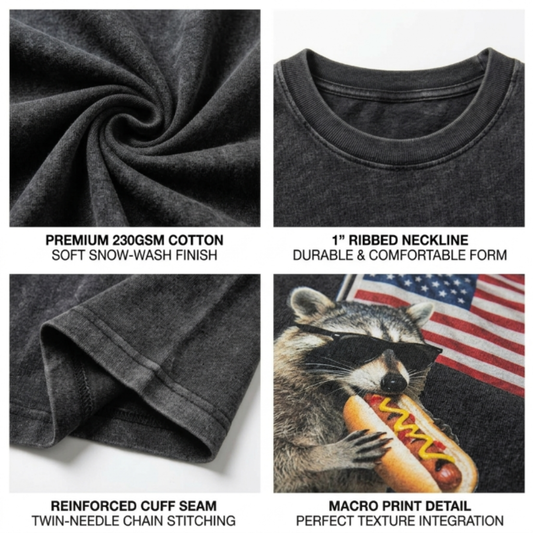 ChaoticClub Meme Raccoon Hotdog & Freedom Washed T-Shirt