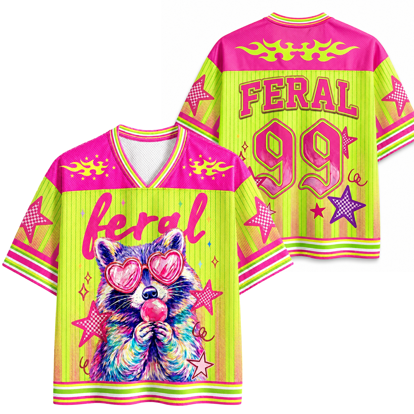 ChaoticClub Striped Feral Summer Neon Raccoon Mesh Jersey