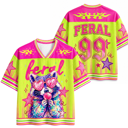 ChaoticClub Striped Feral Summer Neon Raccoon Mesh Jersey
