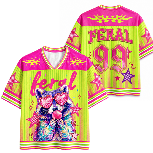 ChaoticClub Striped Feral Summer Neon Raccoon Mesh Jersey