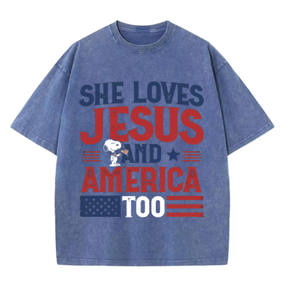 ChaoticClub She Loves Jesus and America Too Washed T-Shirt