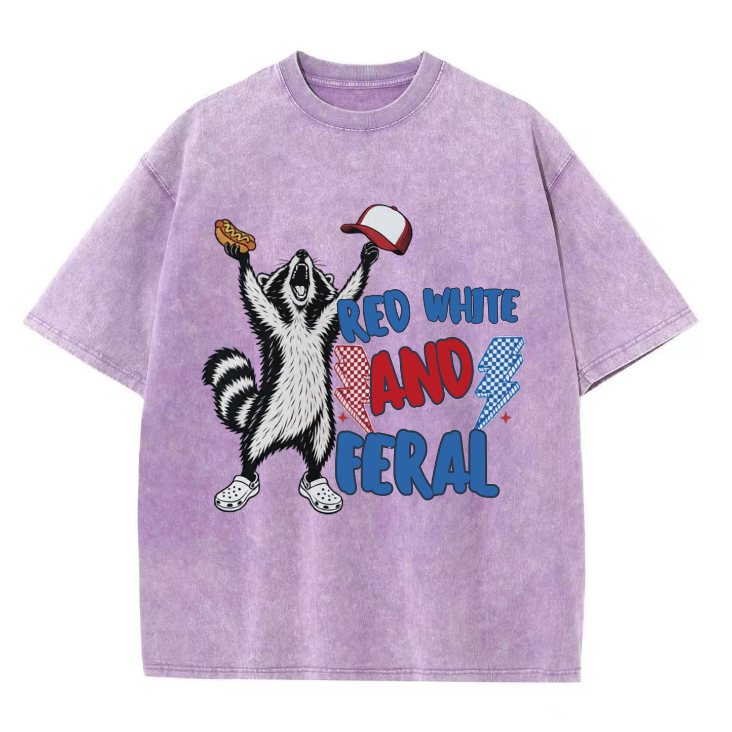 Chaoticclub Feral And Free Raccoon Washed T-Shirt