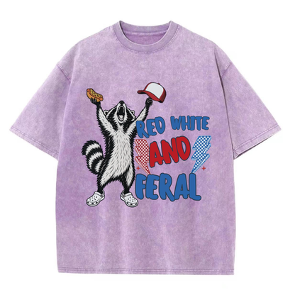 Chaoticclub Feral And Free Raccoon Washed T-Shirt