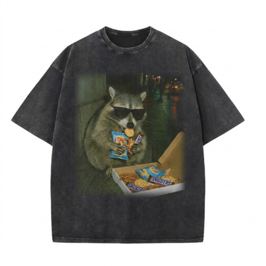 ChaoticClub Meme Snack Attack Raccoon Washed T-Shirt