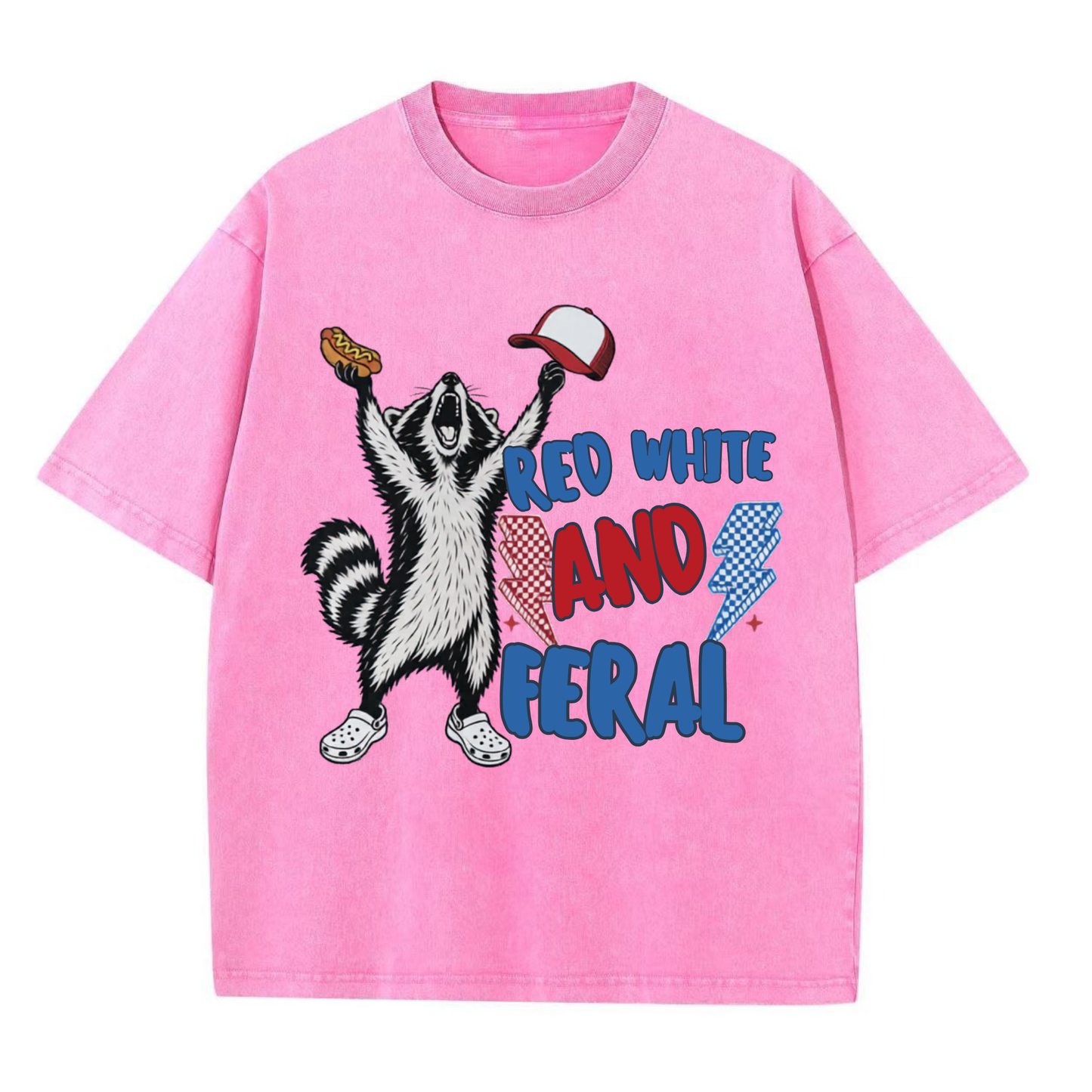 Chaoticclub Feral And Free Raccoon Washed T-Shirt