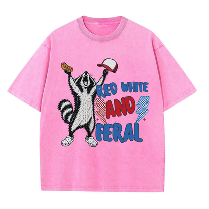 Chaoticclub Feral And Free Raccoon Washed T-Shirt