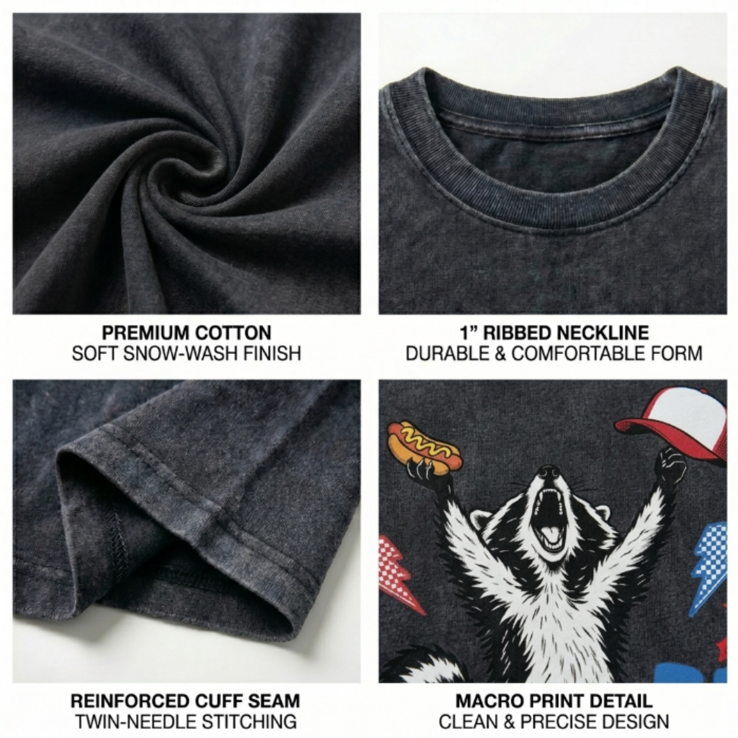 Chaoticclub Feral And Free Raccoon Washed T-Shirt