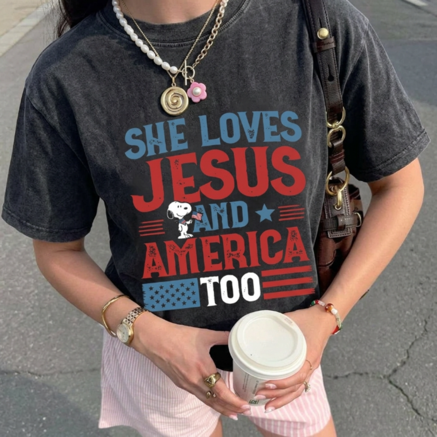 ChaoticClub She Loves Jesus and America Too Washed T-Shirt
