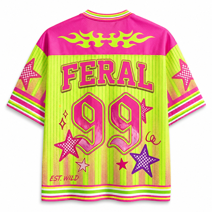 ChaoticClub Striped Feral Summer Neon Raccoon Mesh Jersey