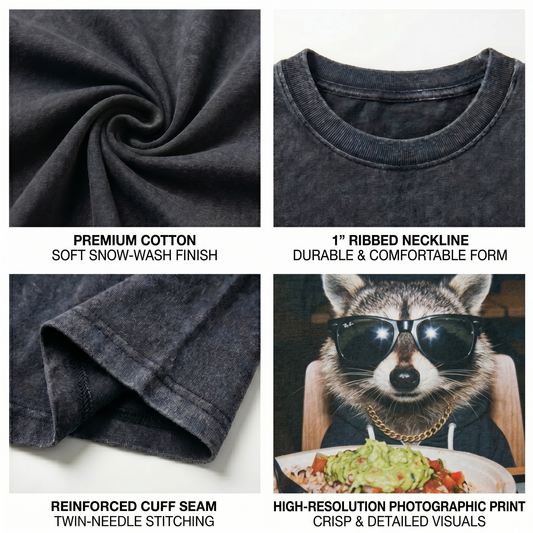 ChaoticClub Meme Raccoon Eatting Salad Washed T-Shirt