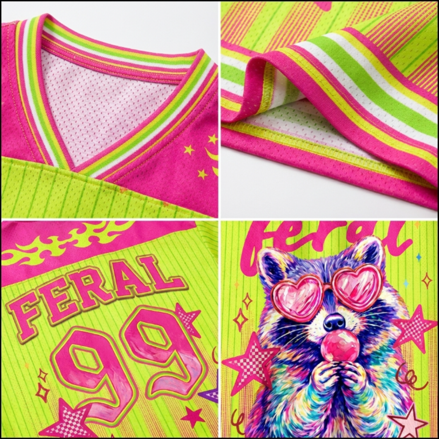 ChaoticClub Striped Feral Summer Neon Raccoon Mesh Jersey