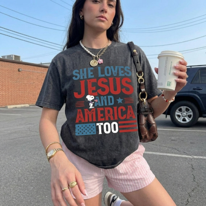 ChaoticClub She Loves Jesus and America Too Washed T-Shirt