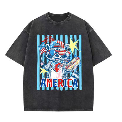 Chaoticclub 4th of July Raccoon Washed T-Shirt