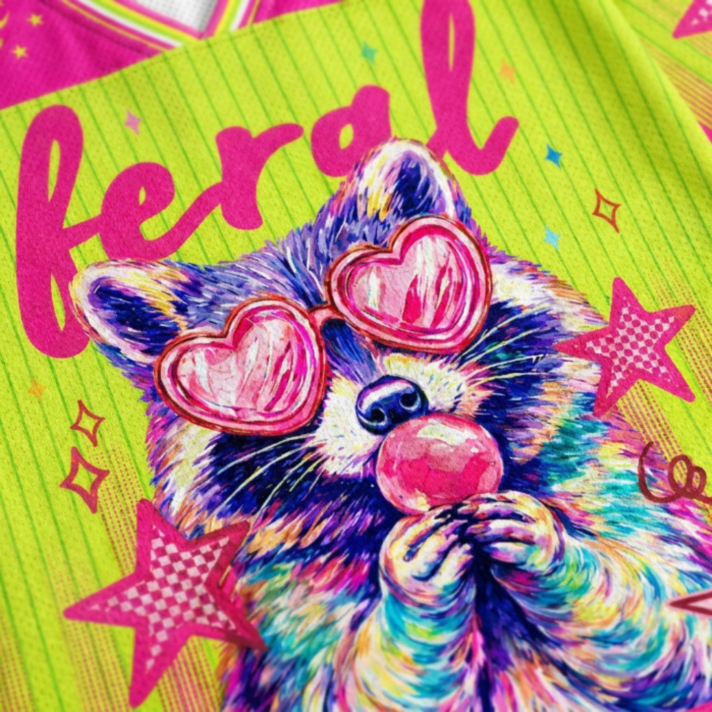 ChaoticClub Striped Feral Summer Neon Raccoon Mesh Jersey