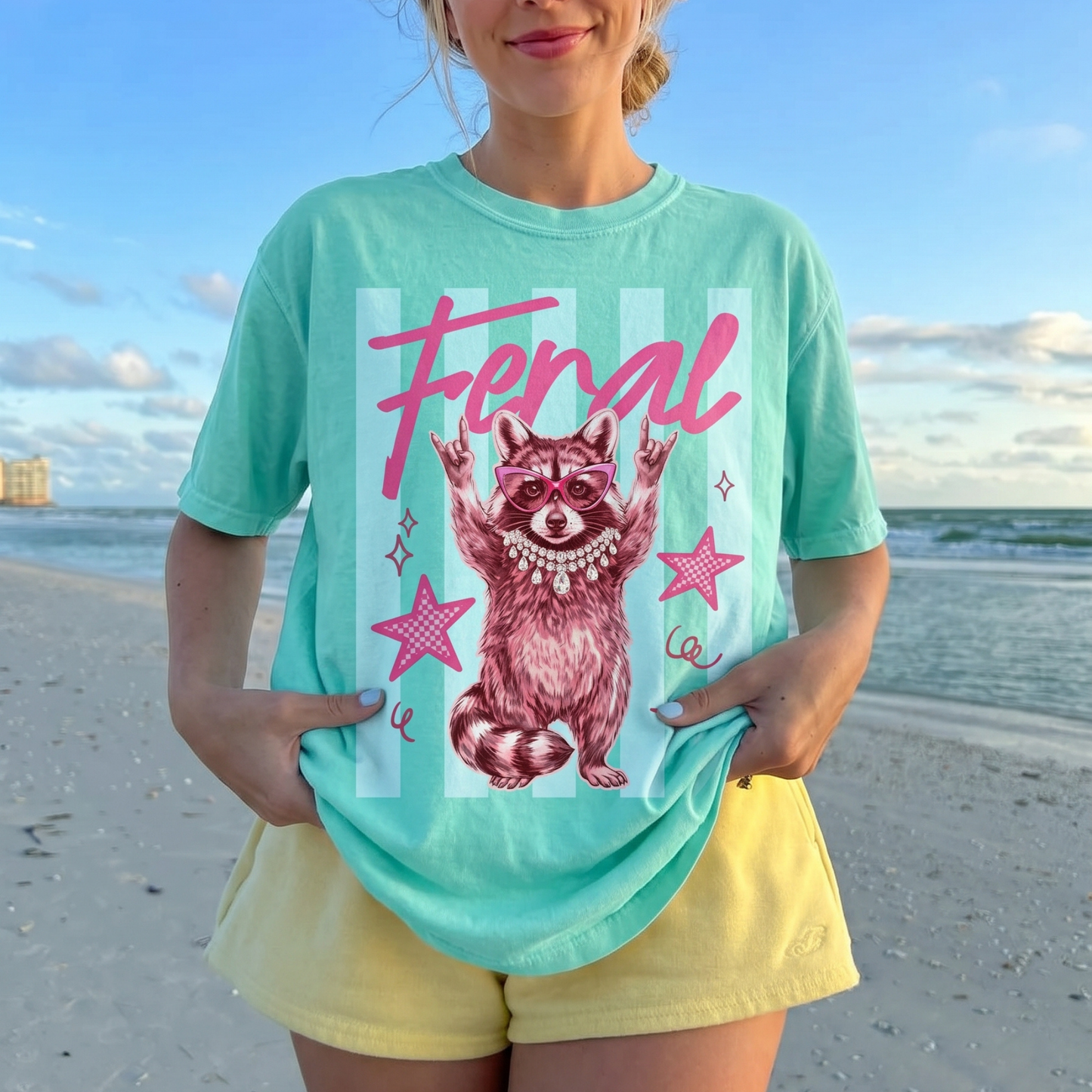 ChaoticClub Summer Feral Raccoon Neon T-Shirt