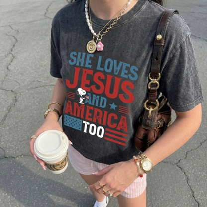 ChaoticClub She Loves Jesus and America Too Washed T-Shirt
