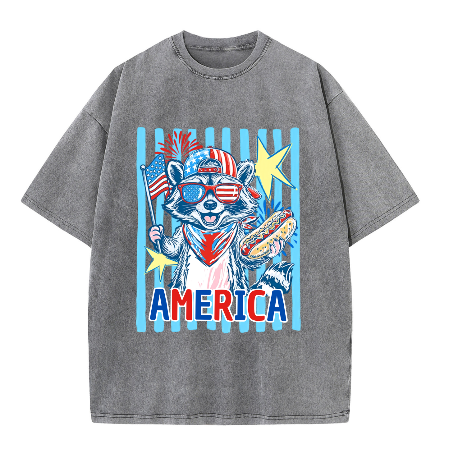Chaoticclub 4th of July Raccoon Washed T-Shirt