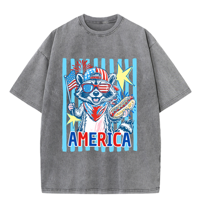 Chaoticclub 4th of July Raccoon Washed T-Shirt