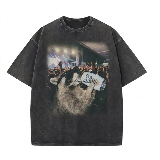 ChaoticClub Meme Raccoon Drink At Party Washed T-Shirt
