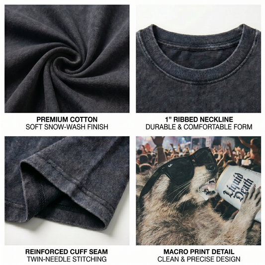 ChaoticClub Meme Raccoon Drink At Party Washed T-Shirt