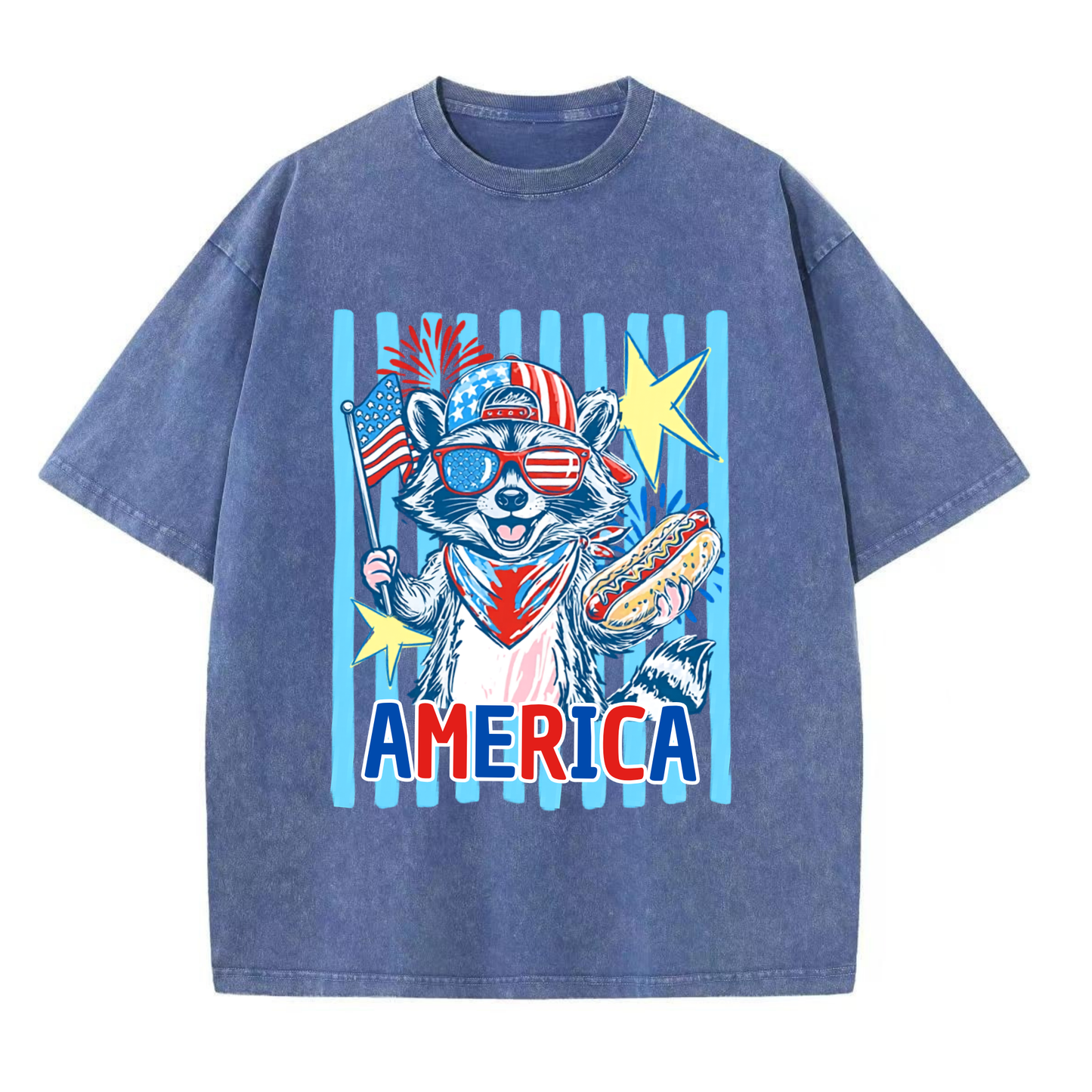 Chaoticclub 4th of July Raccoon Washed T-Shirt