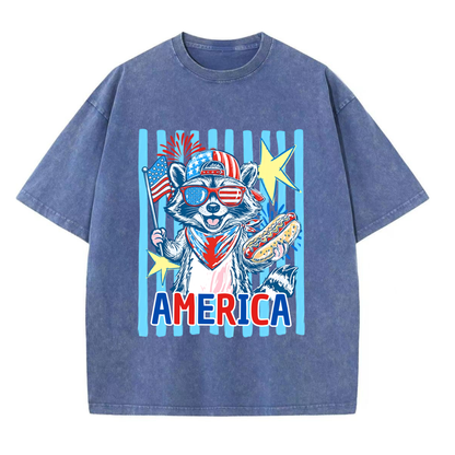 Chaoticclub 4th of July Raccoon Washed T-Shirt